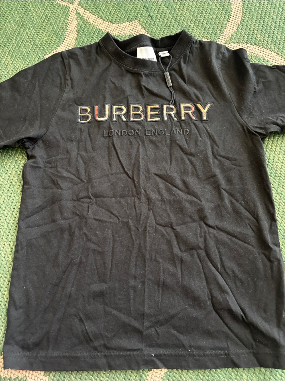 Burberry Black Tee with Multicolor Lettering